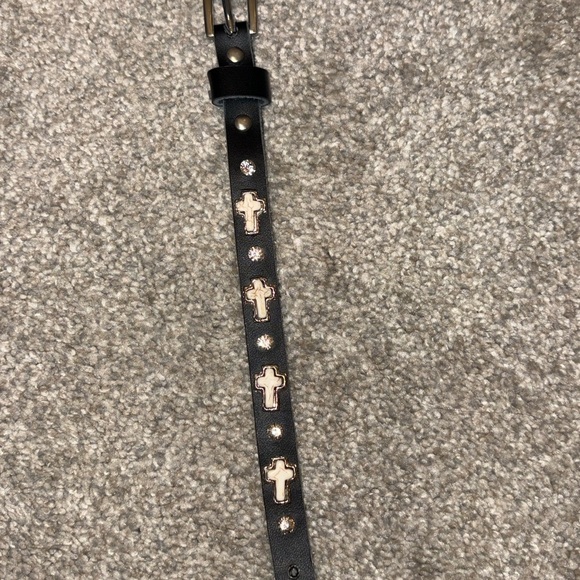 Jewelry - Edgy Black Leather Bracelet with stones and Cream crosses